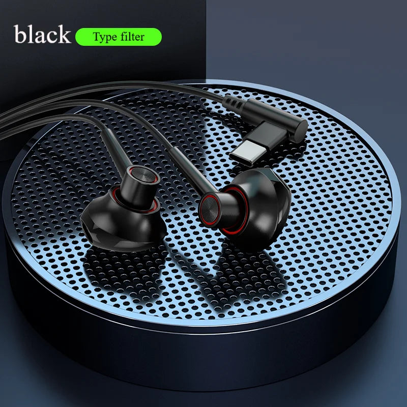 USB C 90° Elbow Gaming Wired Headphones HiFi Surround Sound With Mic Type C 3.5mm Wired Headphones For Samsng Galaxy S25 S24 S23