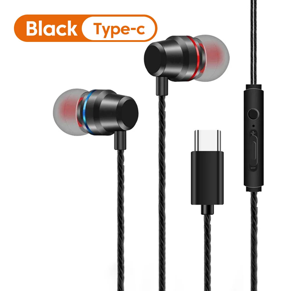 3.5MM/Type C Wired Earphones 360° Surround Sound In Ear Wired Headphones With Microphone Wired Control Wired Headphones